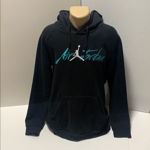 NIKE Air Jordan Hoodie Sweatshirt Black Blue Large